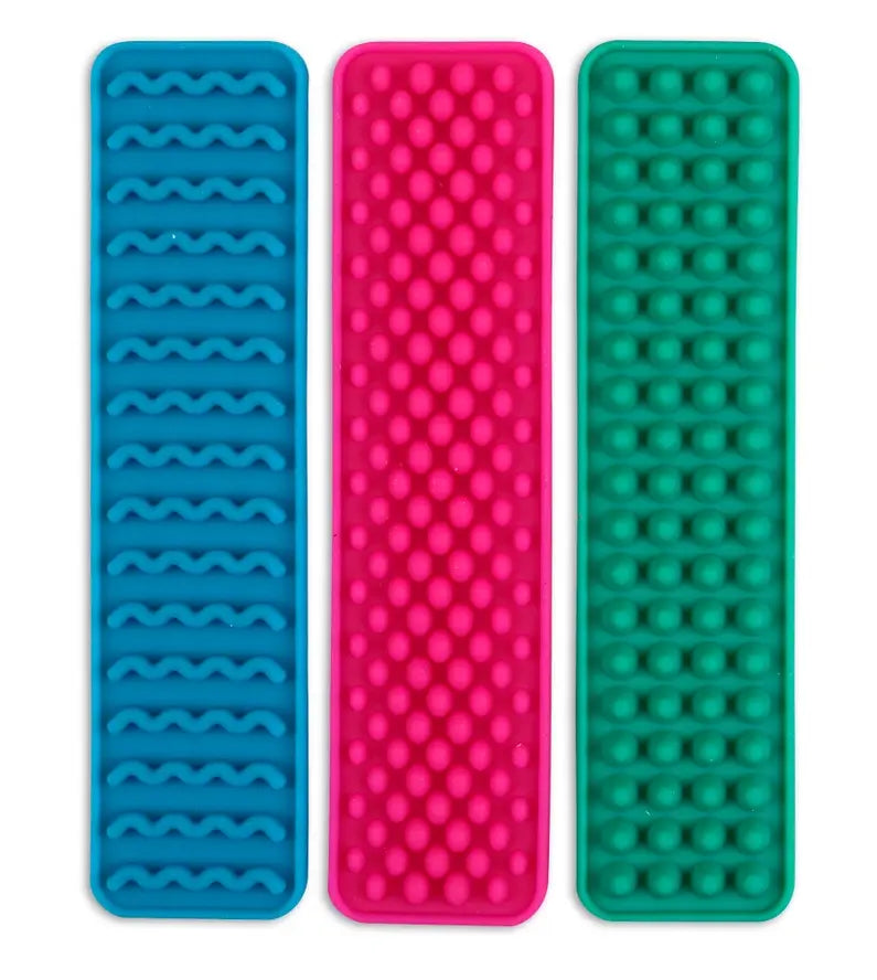 The three different colors and textures of Silicone Zen Raised Strips.