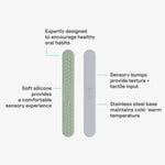 An infographic showing the benefits of the Tongue Depressor Set in Sage and Pewter.