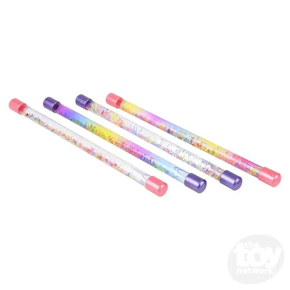 The four styles of 12" Glitter Water Baton.