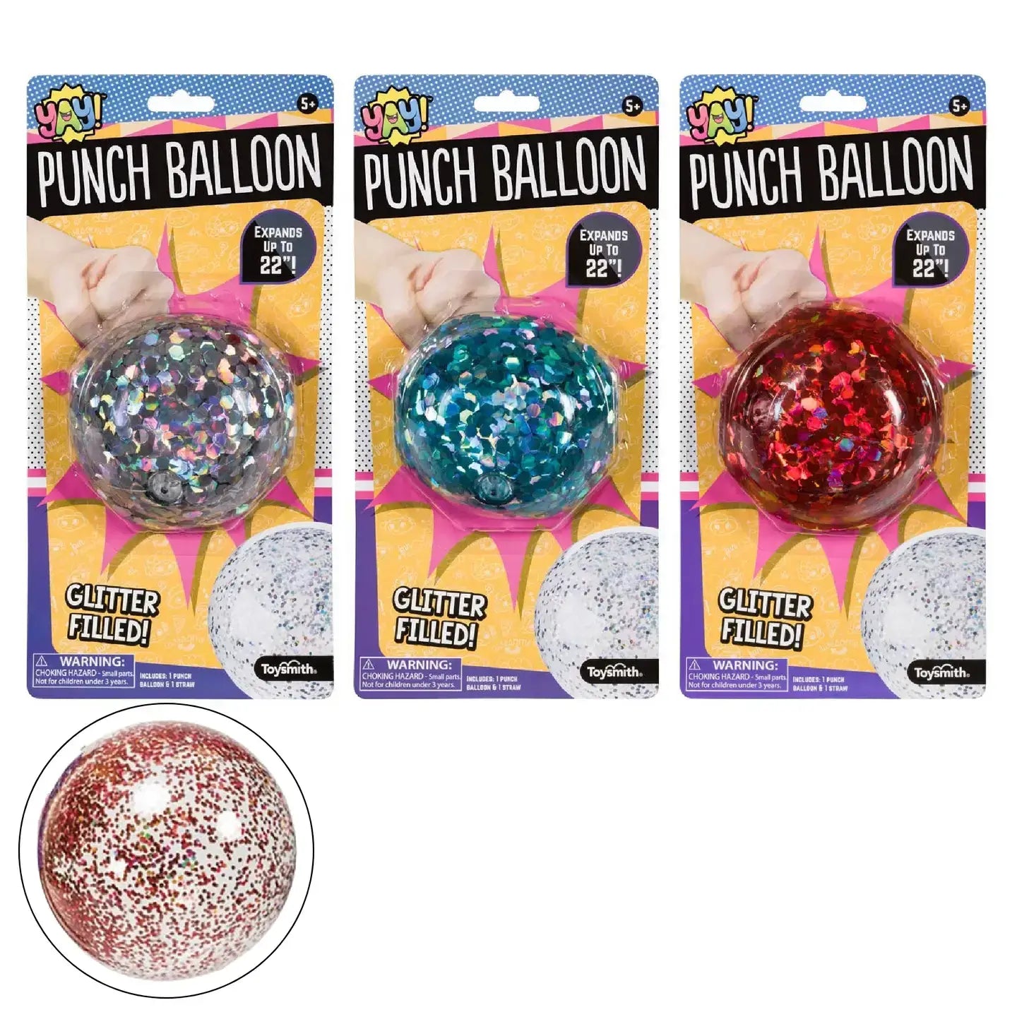 The three variants of the YAY! Punch Balloon.