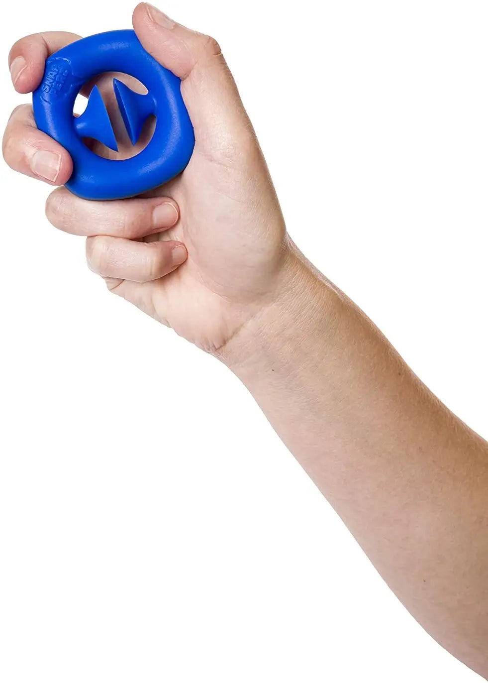A hand holds the blue Snapperz Suction Fidget.