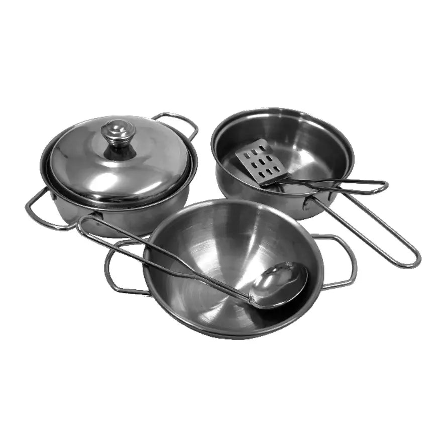 The Stainless Steel Pots that come in the TP Toys Splash and Play Early Fun Wooden and Kitchen Play Set.