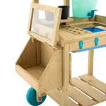 A close-up of the TP Toys Wooden Explore Potting Bench Outdoor Playset.