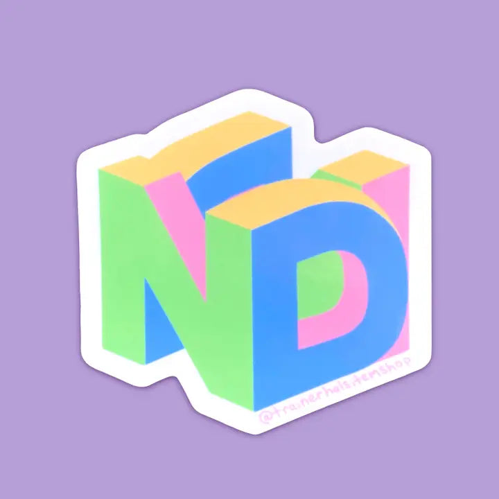 The pink, green, and blue Neurodivergent 64 sticker.