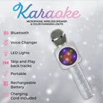 A list of functions that are built into the Silver Bling Karaoke Mic & Bluetooth Speaker.
