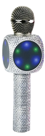 The Silver Bling Karaoke Mic & Bluetooth Speaker with lit up LED lights.