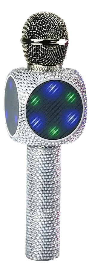 The Silver Bling Karaoke Mic & Bluetooth Speaker with lit up LED lights.