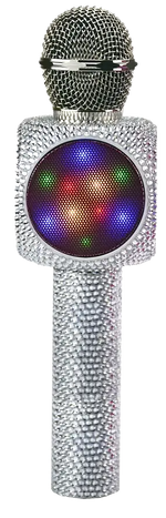 The Silver Bling Karaoke Mic & Bluetooth Speaker with lit up LED lights.