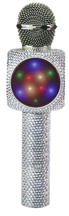 The Silver Bling Karaoke Mic & Bluetooth Speaker with lit up LED lights.