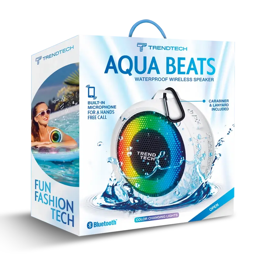The product box for Aqua Beats Waterproof Bluetooth Speaker - White.
