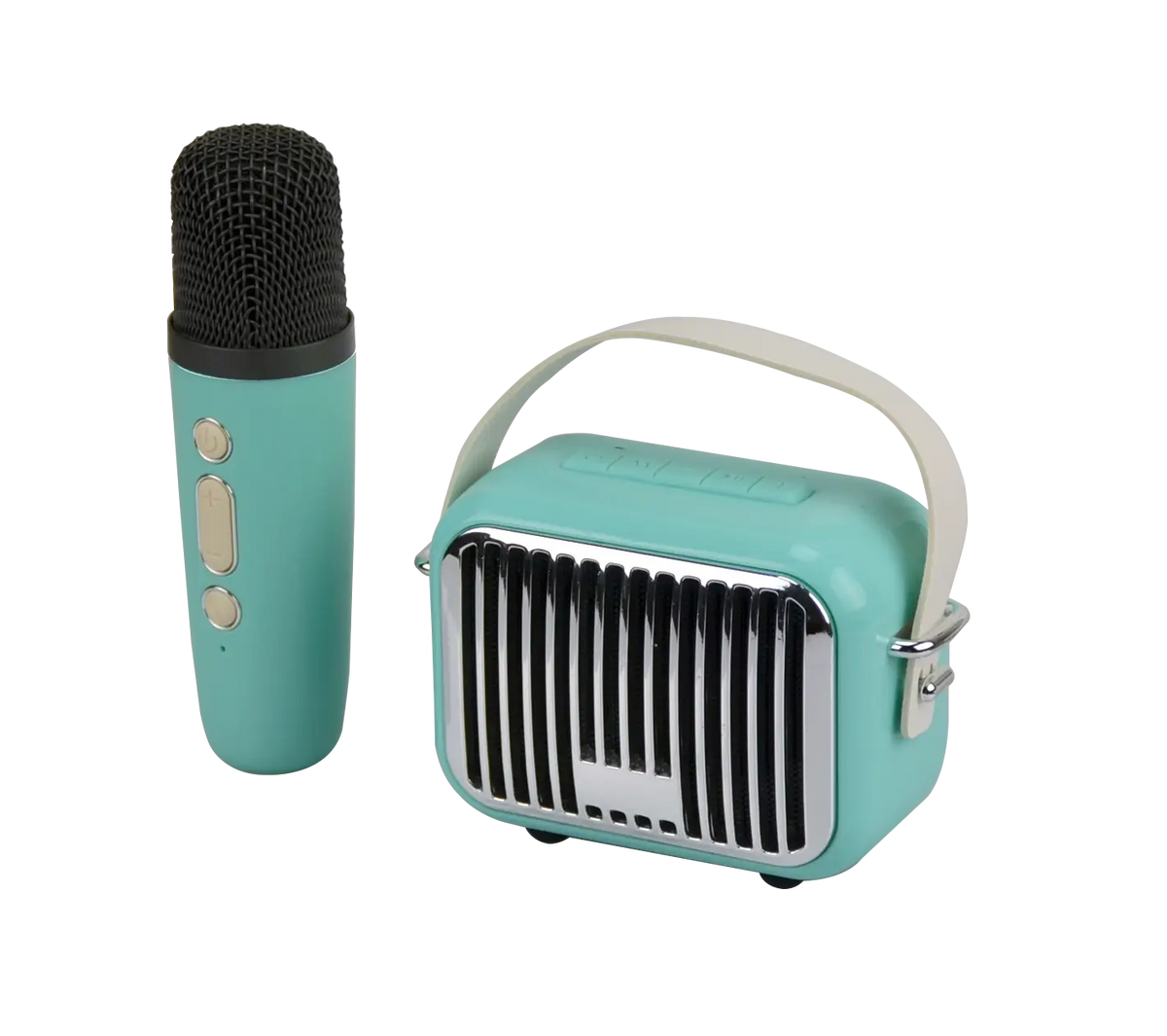 The Pocket Karaoke Microphone & Speaker Combo Teal Bluetooth Set.