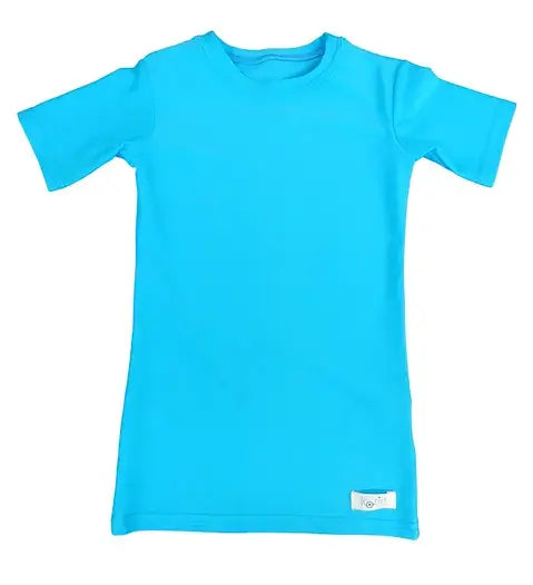 Tropical Blue Kozie 4-Way Nylon Classic Plain and Simple Compression Short Sleeve Shirt.