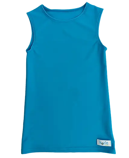 Tropical Blue Kozie 4-Way  Nylon Simply Sleeveless Sensory Compression Shirt.