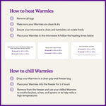 A direction guide for how to heat Warmies.
