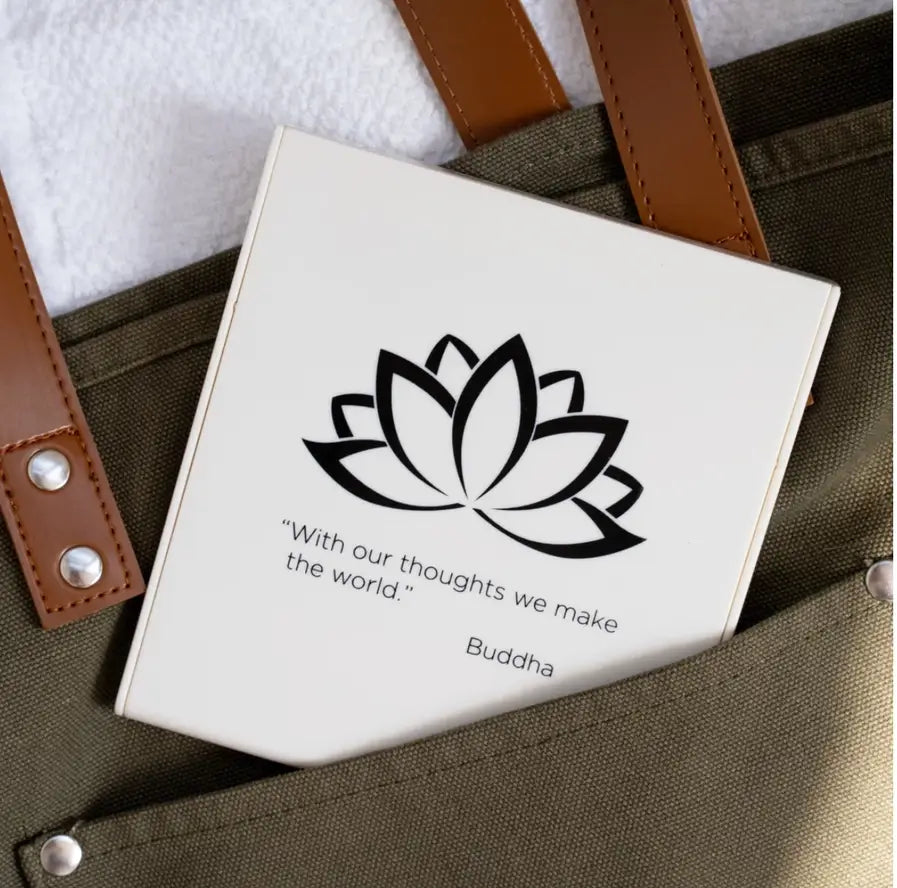 A quote by the Buddha on the back of the White Mini Buddha Water Drawing Board.