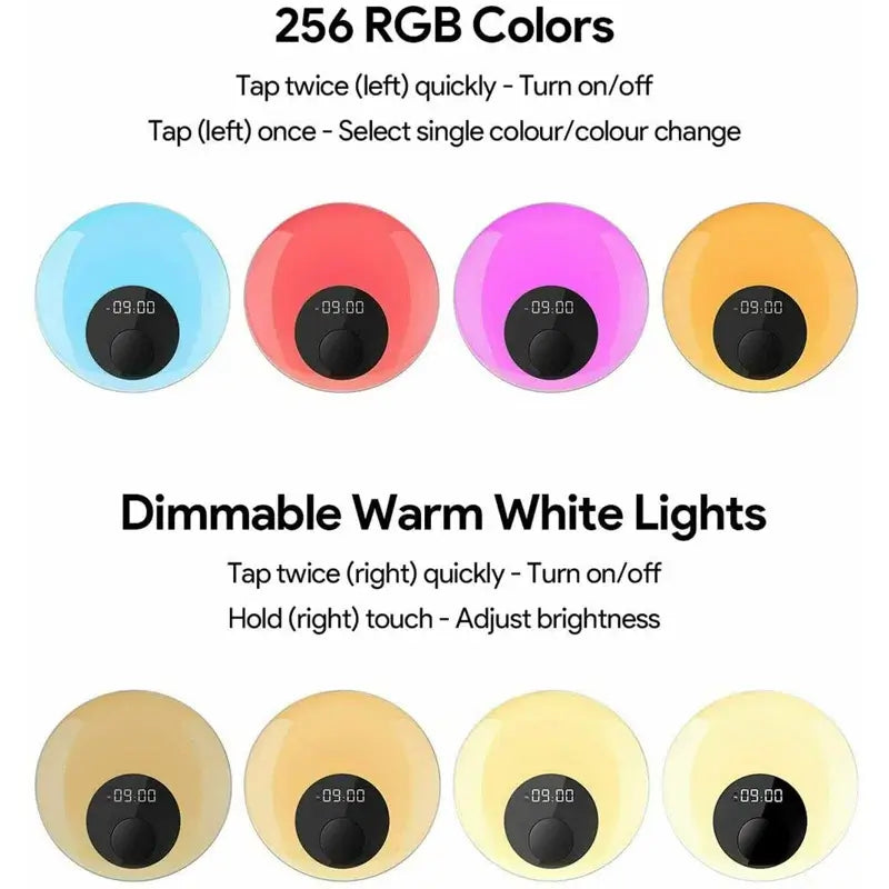 An infographic depicting the 256 RGB Colors that can be used on the White Noise Lamp with Clock.