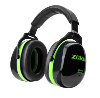 Adult Adjustable Noise Reducing Earmuffs, Green, 28 dB.