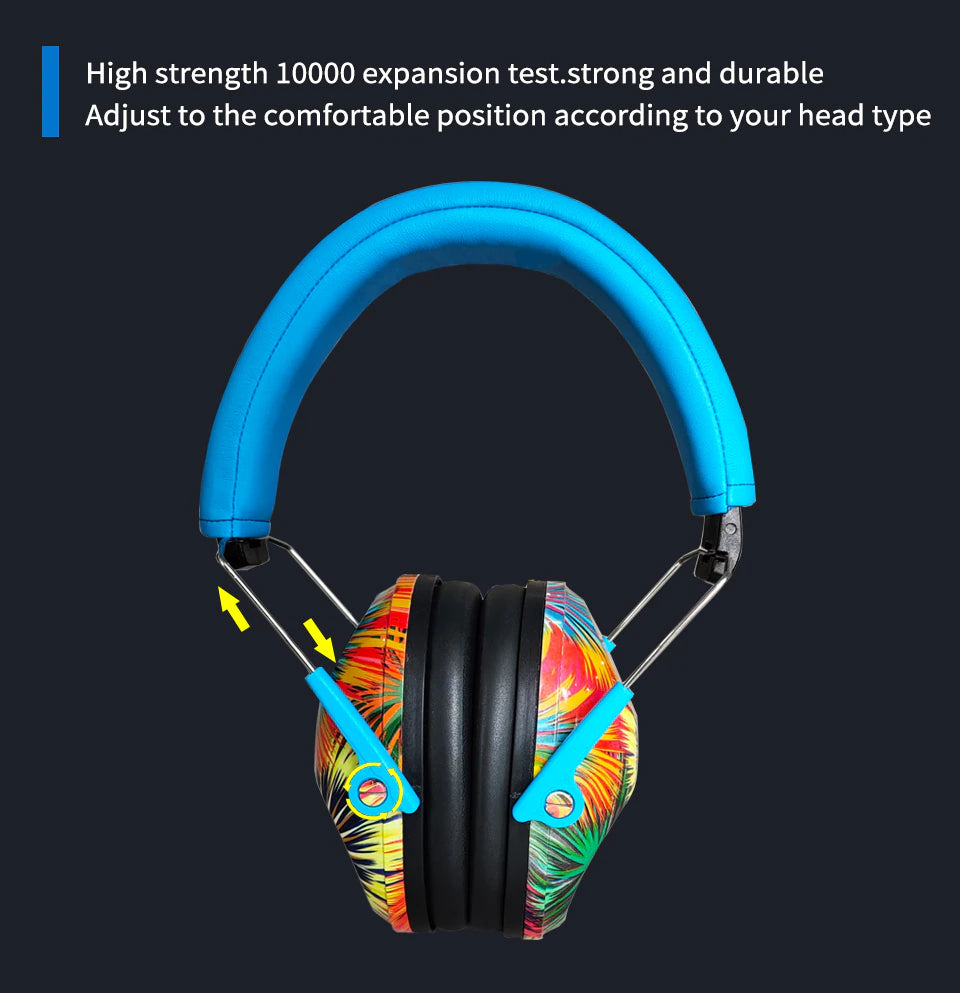 An infographic showing features of the Zohan Fireworks Noise Canceling Earmuffs.