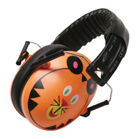 A pair of earmuffs with a cartoon tiger design on the earcup.