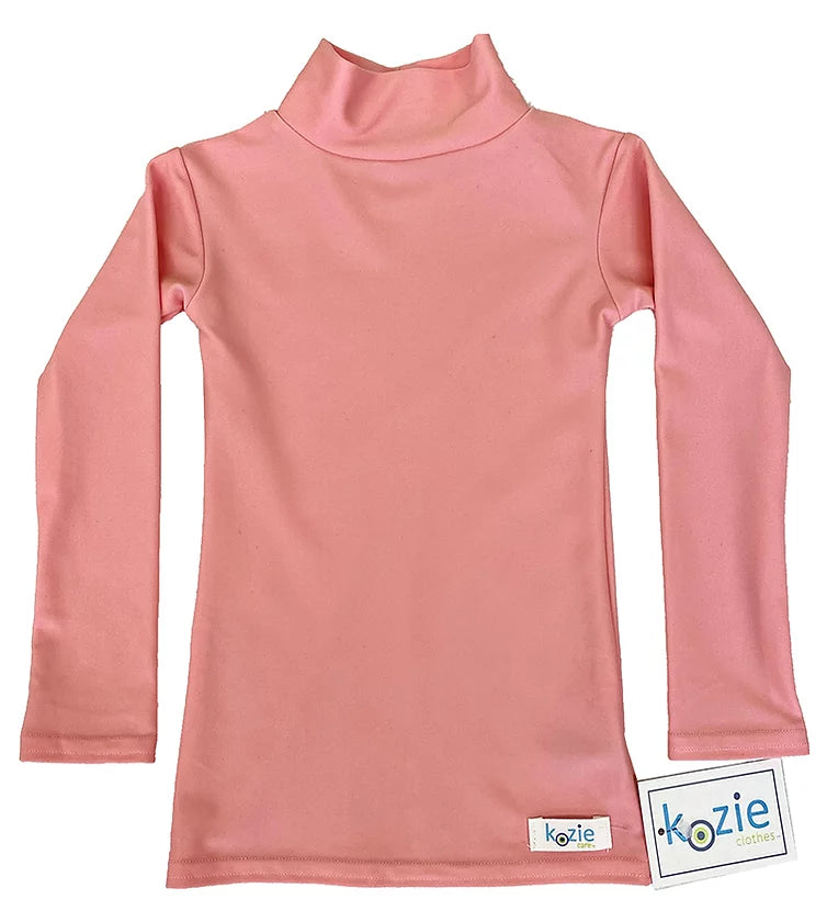 A pink Mock Turtleneck Long Sleeve Compression Shirt.
