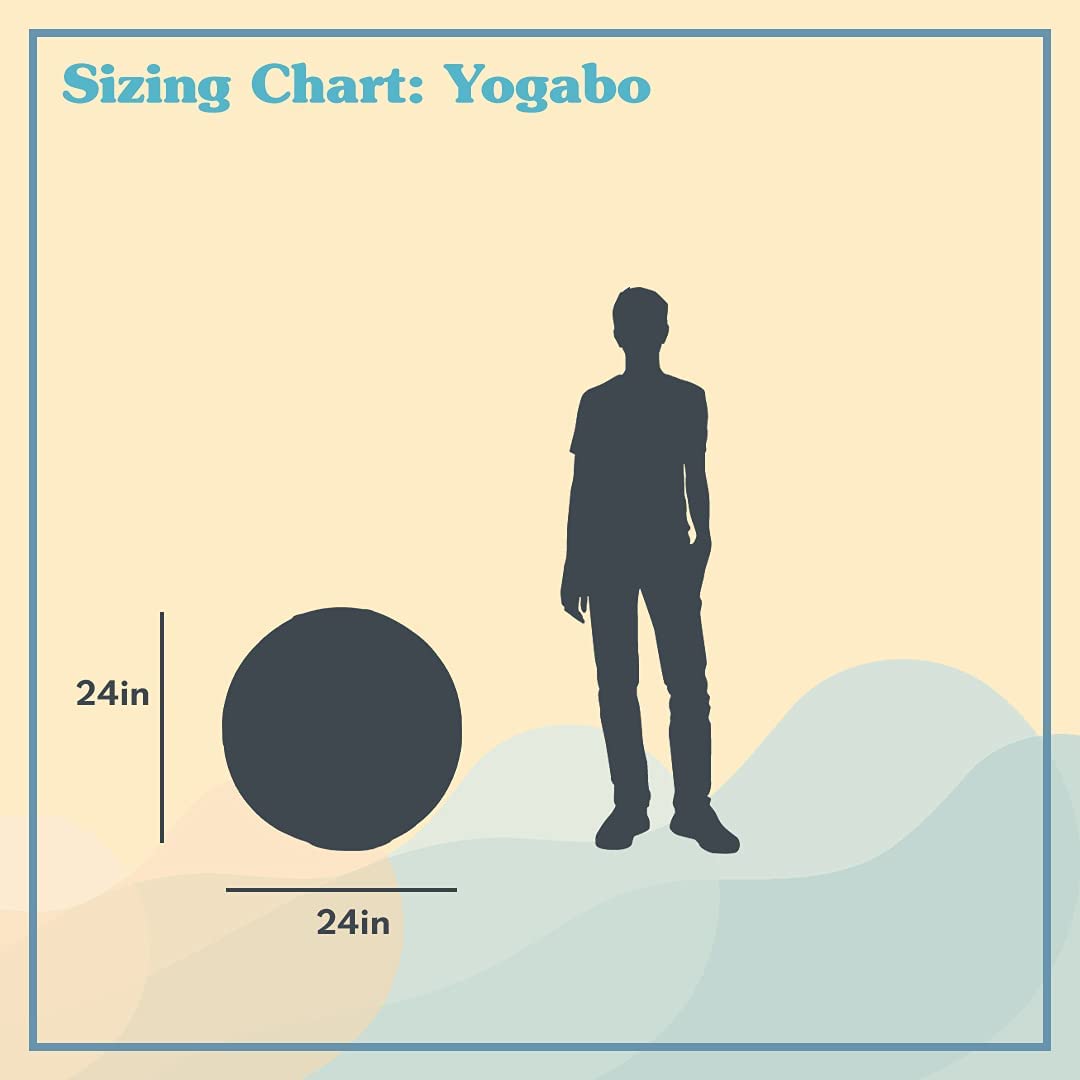 A display of the sizing chart for YogaBo.