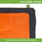 A demonstration of the dual-sided cover for the orange Weighted Lap Pad.