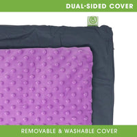 A demonstration of the dual-sided cover for the purple Weighted Lap Pad.