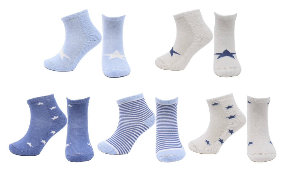 A display of the different patterns of Kolibri's Toddler Seamless Cotton Socks.