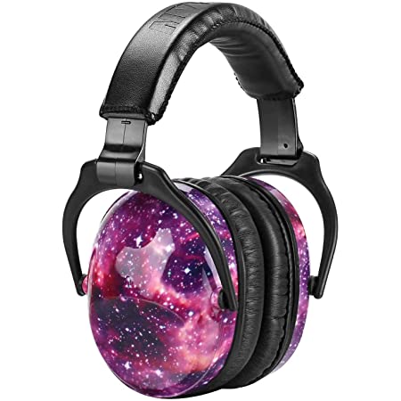 A pair of noise protection earmuffs with a nebula design.