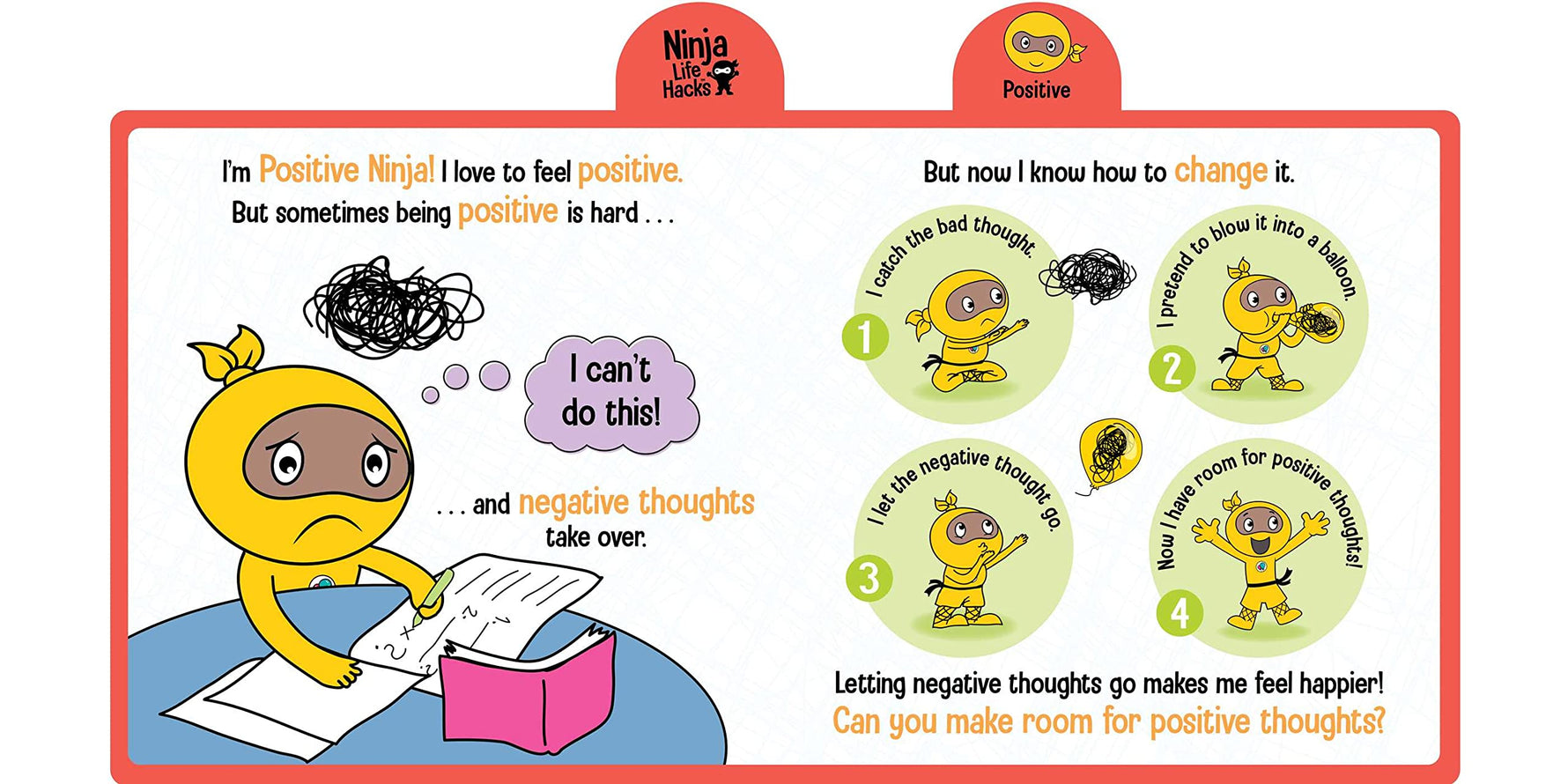 An example of the page dedicated to Positive Ninja in Ninja Life Hacks: Ninjas Have Feelings.