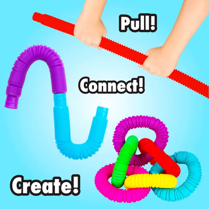 A demonstration of different ways to play with pop tubes: pull, connect, create.