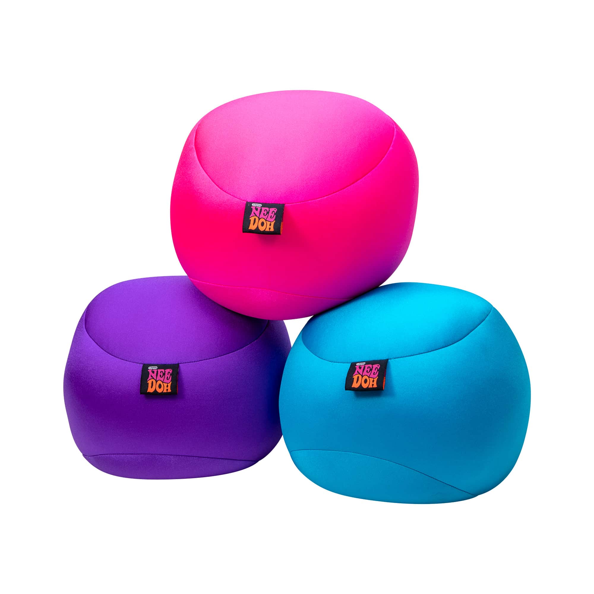 A display of the three colors of Dohzee balls.