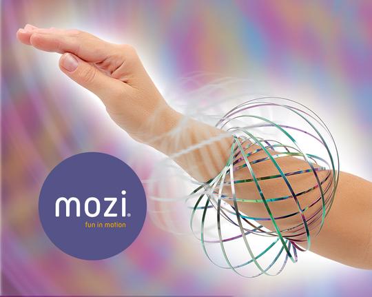 A hand in a neutral position is raised while a Mozi Flow Ring is moving down the attached arm.