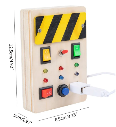 The dimensions demonstrated on the LED Switch and Light Busy Board.