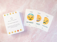 A display of several of the emoji cards expressing certain feelings, including: I feel scared.