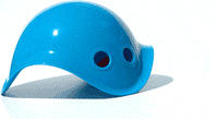 A small red Bilibo moves around a bigger, upside down blue Bilibo in an animated gif.