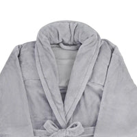 The padded neckline of the grey robe.