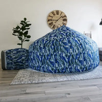 The inflated Ocean Camo Hideout in a living room.