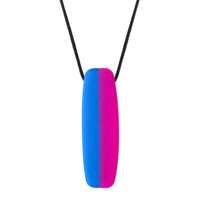 A pink and blue Board Necklace.