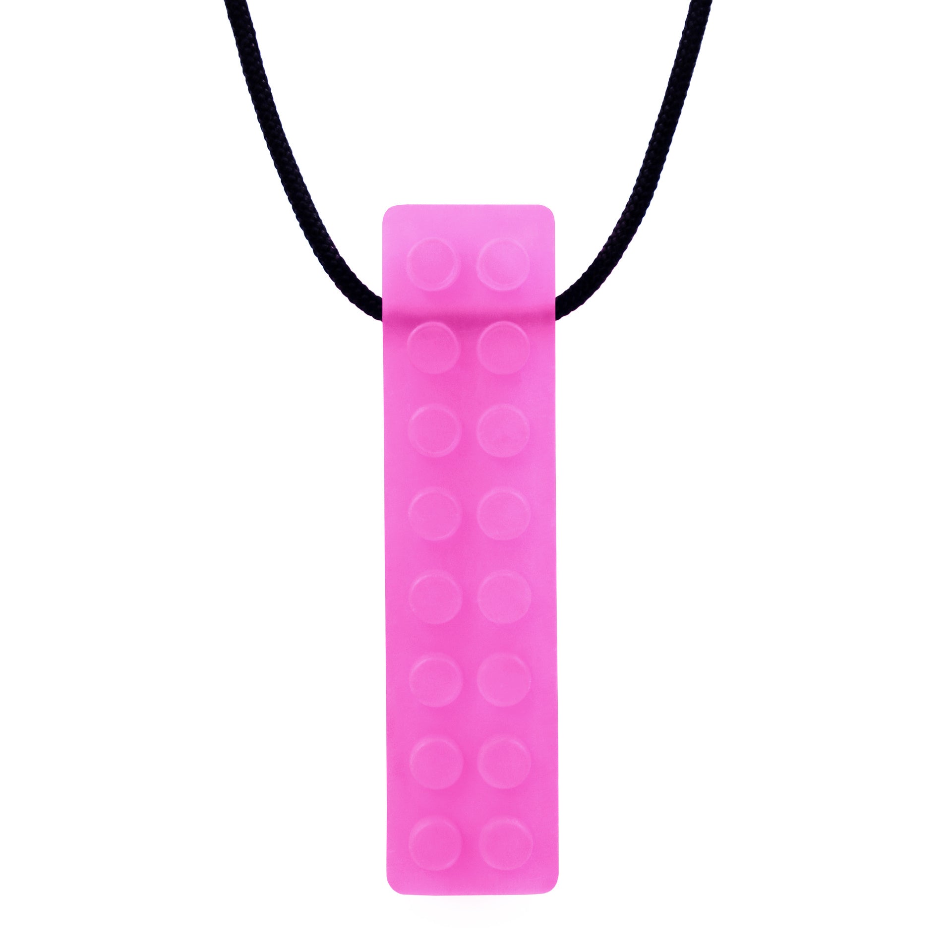 The translucent pink Brick Stick Chew Necklace.