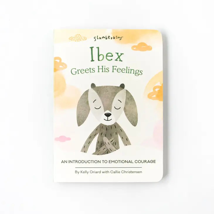The cover of the board book that accompanies Slumbekins Slate Ibex Snuggler.