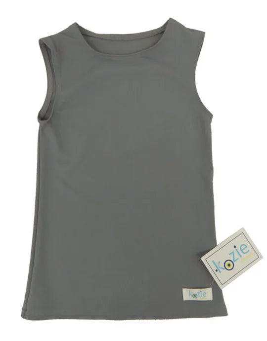 The dark grey Simply Sleeveless Sensory Compression Shirt.