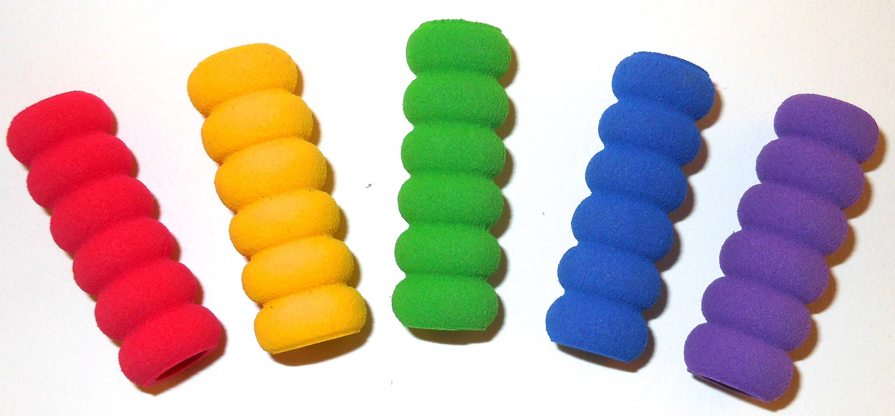 A rainbow assortment of the Ridged Foam Pencil Grip.