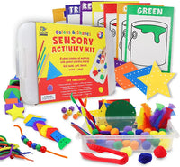 The Colors and Shapes Sensory Activity Kit and a closer look at some of the supplies that come with.