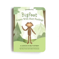 The cover of the accompanying board book with the Slumberkins Maple Bigfoot Snuggler.