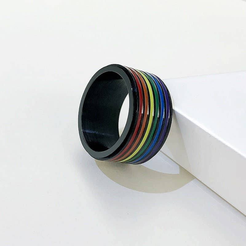 The 12mm black LGBTQ Rainbow ring.