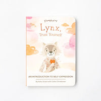 The cover of the board book for Slumberkins Spotted Beige Lynx Snuggler.