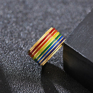 The 12mm gold LGBTQ Rainbow Ring.