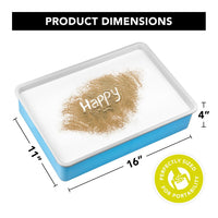 A demonstration of the product dimensions for the sand table.