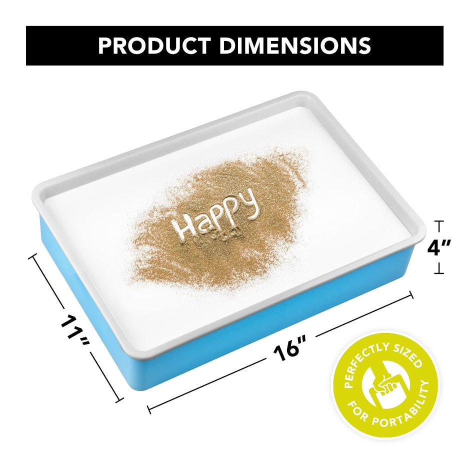 A demonstration of the product dimensions for the sand table.